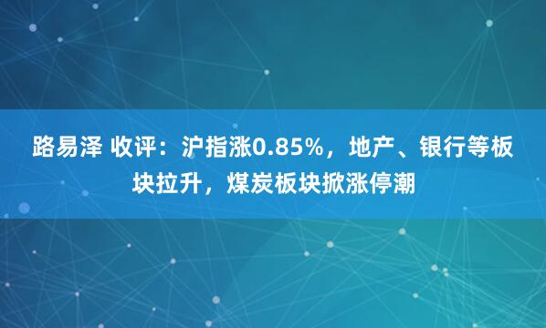 路易泽 收评：沪指涨0.85%，地产、银行等板块拉升，煤炭板块掀涨停潮